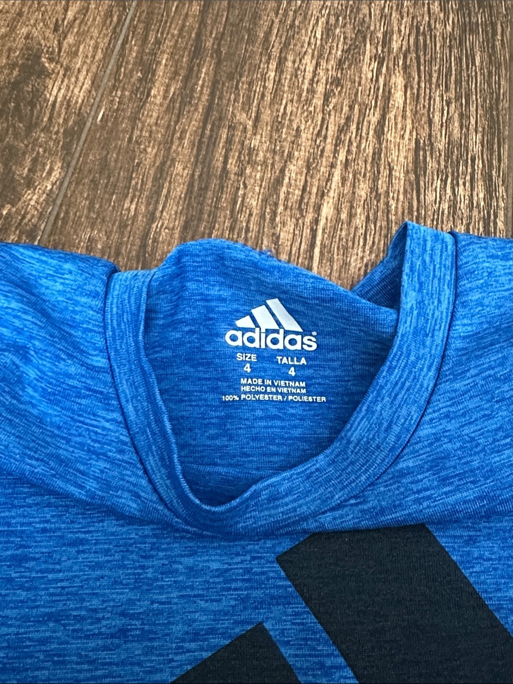 adidas Youth Heather Blue Tee with Yellow Logo - Picture 2 of 4